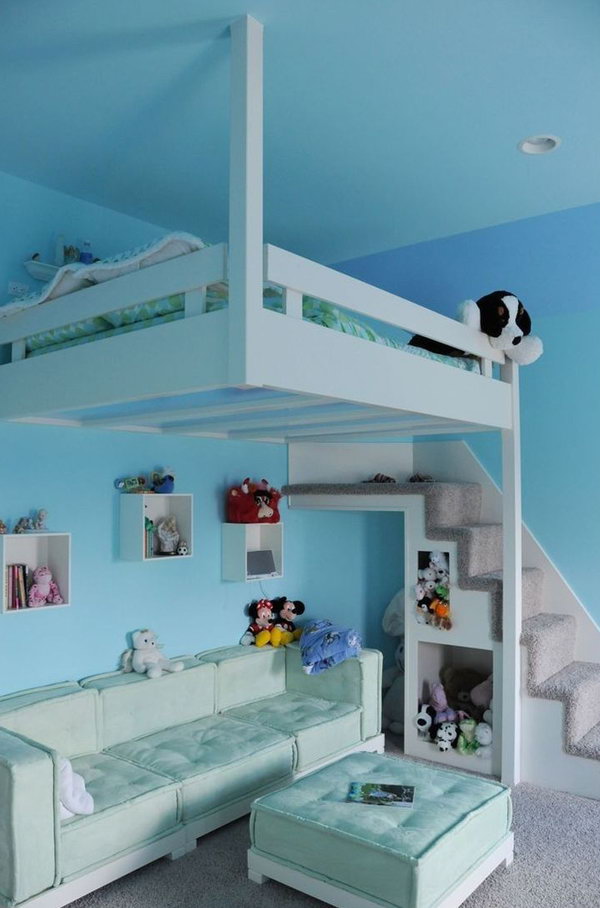 Blue Hanging Loft Bed For Kids