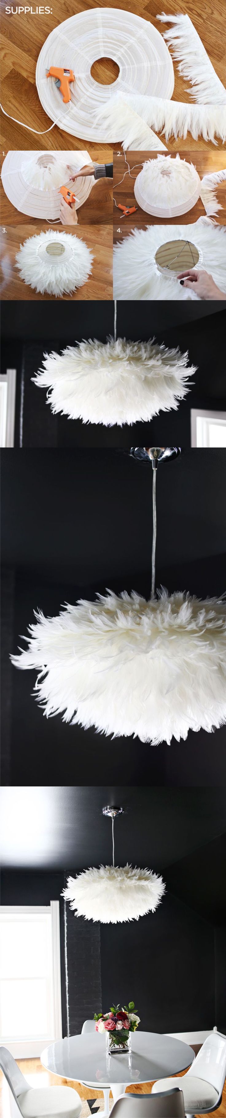 DIY Chic White Feather Chandelier. 