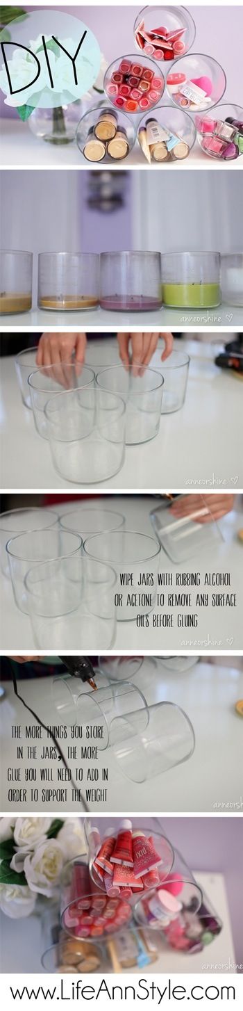 DIY Repurposed Candle Jar Makeup Organizer 