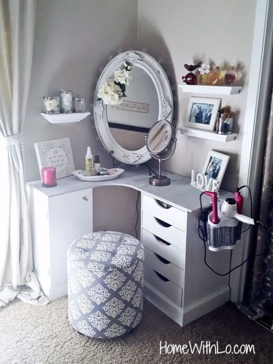 Makeup Vanity in the Corner of the Room. 