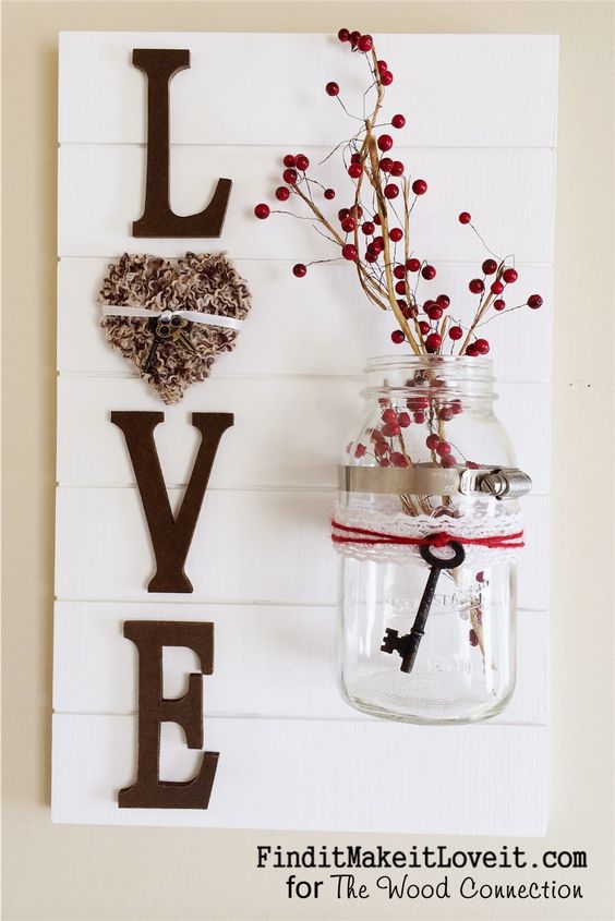 Love Sign Made out of Wood and Mason Jar. 