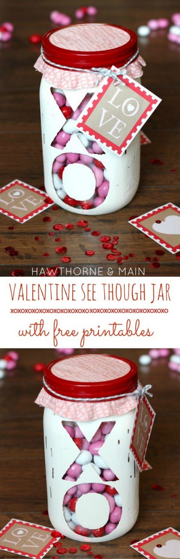 Valentine’s Day See Through XO Jar with Free Printable 
