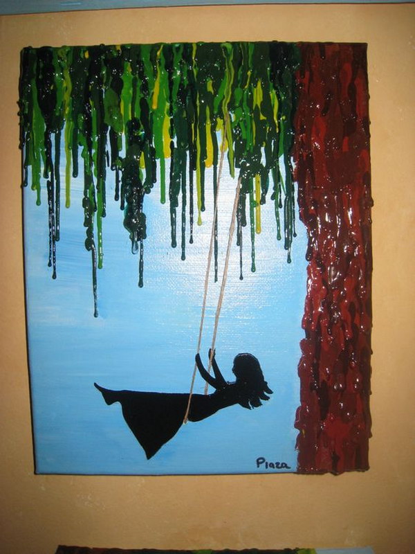 Girl Swinging Melted Crayon Art. 