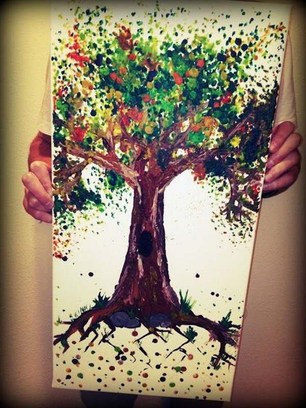 Melted Crayon Tree Art with a Hot Glue Gun. 