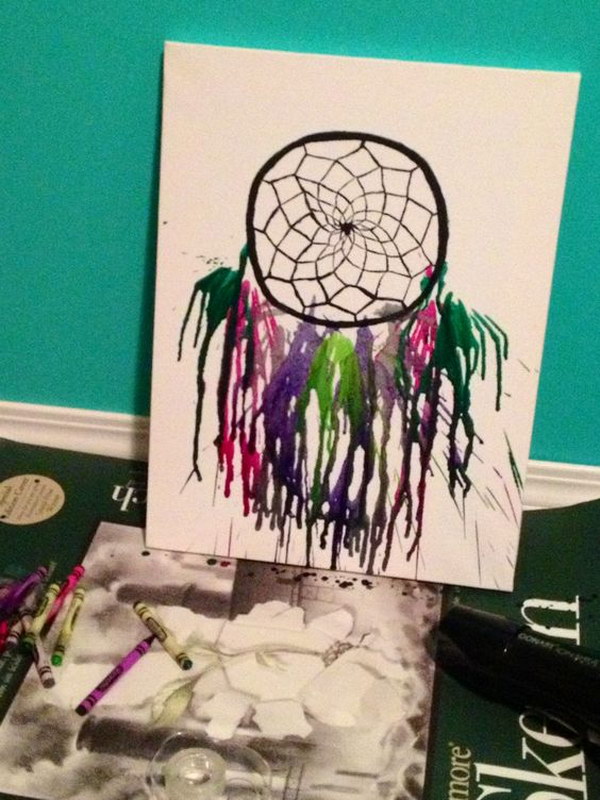 Dreamcatcher Melted Crayon Art. 