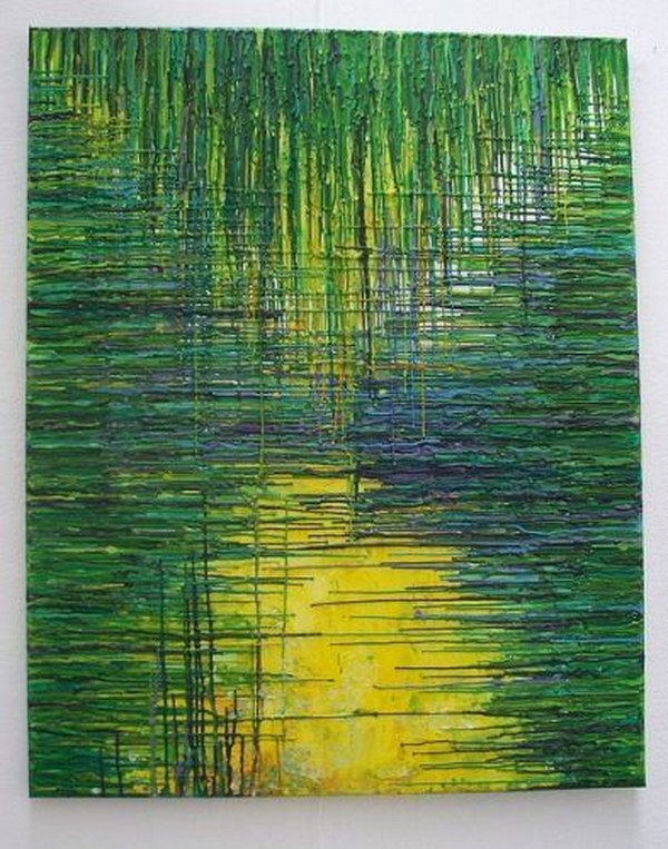 Green Dripped Wax Crayons Melted Crayon Art. 