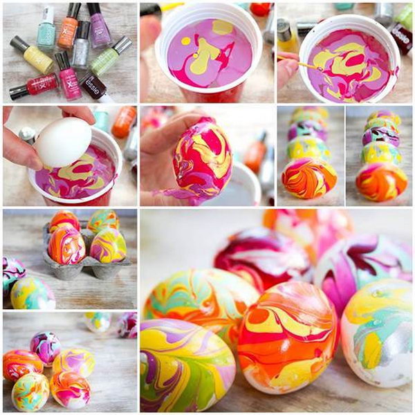 DIY Easter Nail Polish Marbled Eggs. 