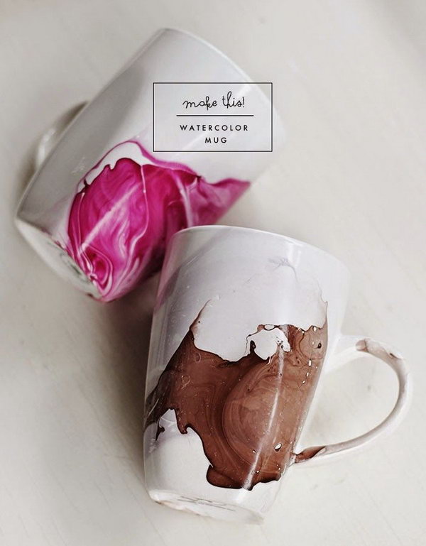 Use Nail Polish to DIY Watercolor Coffee Mugs. 