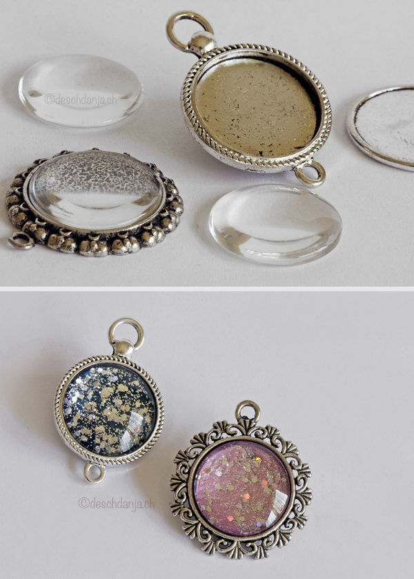 Create Individual Nail Polish Pendants with Nail Polish and Glitter. 