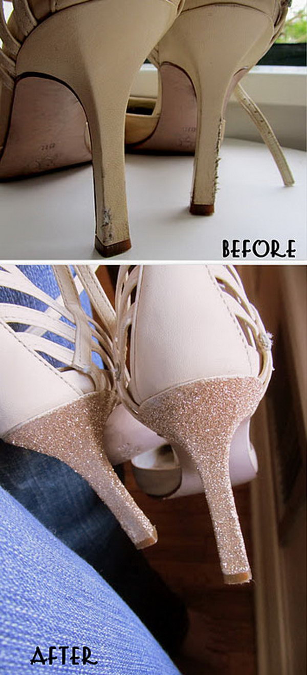 Use Glitter and Glue to Fix Old Heels. 