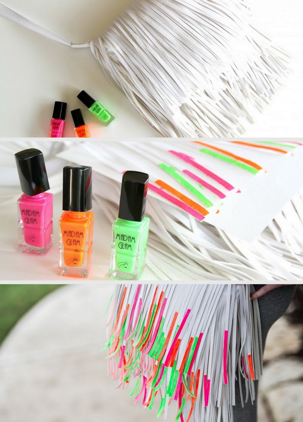 DIY Beautiful Nail Polish Painted Fringe Handbag. 