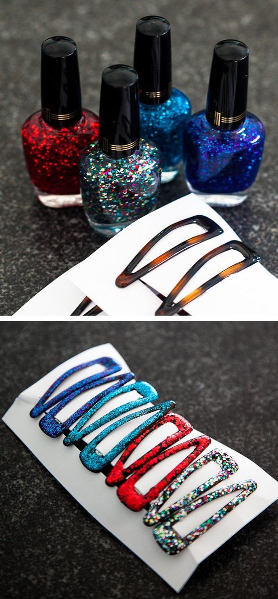 DIY Glittery Barrettes. 