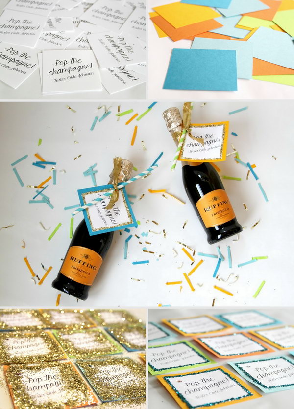 Use Glitter Nail and Paper to DIY Mini Champagne Favors. 