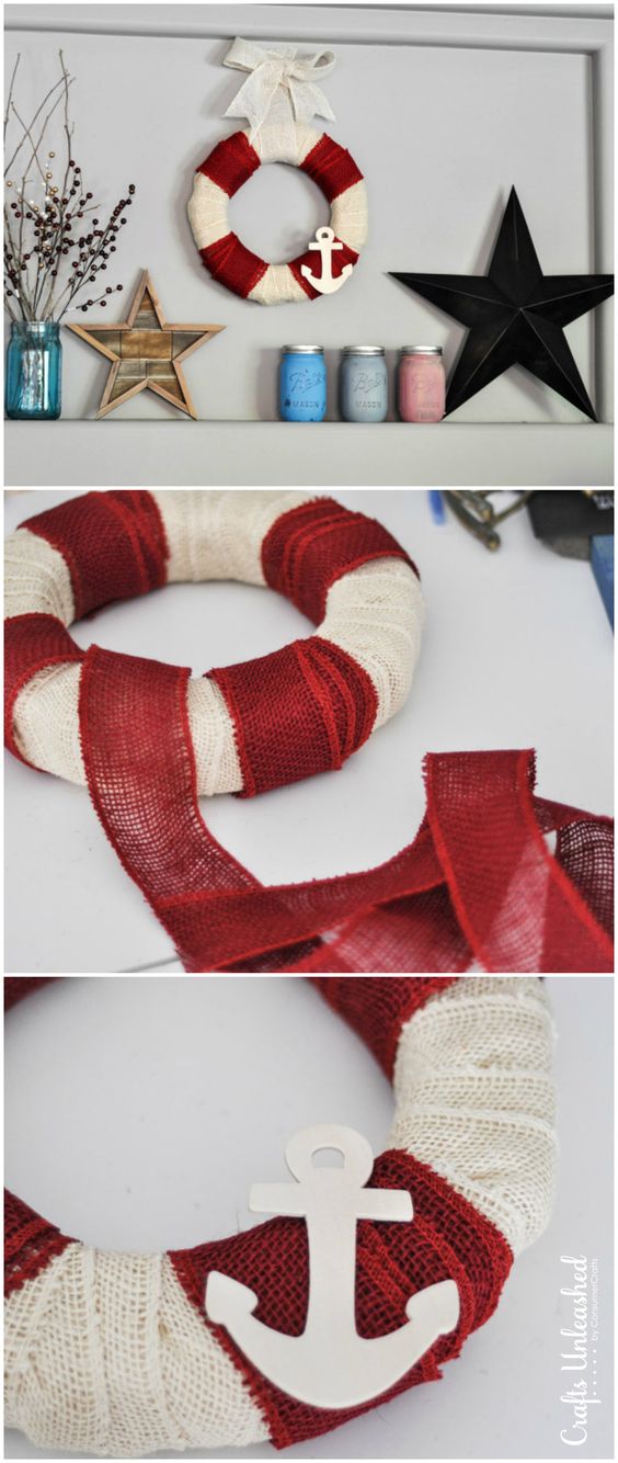 Nautical Inspired DIY Burlap Wreath. 