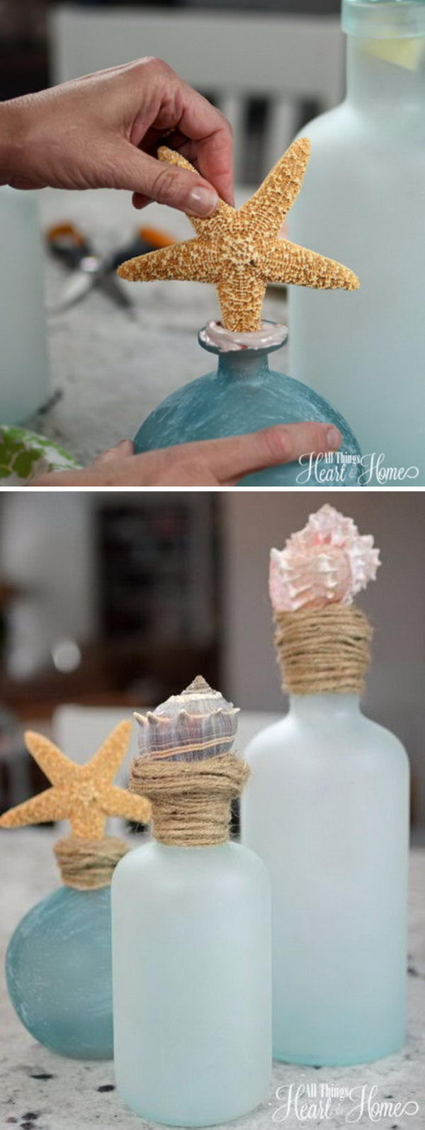 DIY Shell Topped Bottles. 