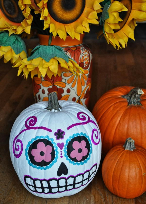 DIY Sugar Skull Pumpkin .  