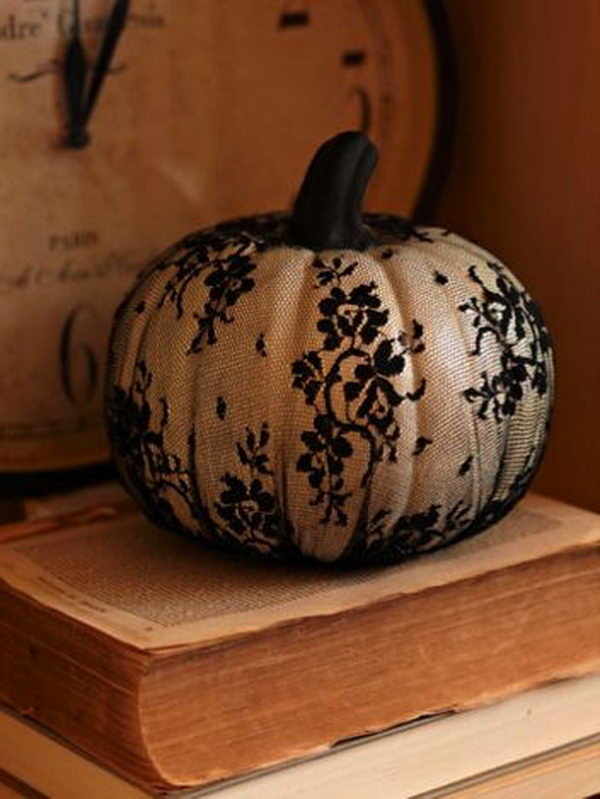 DIY Lace Covered Pumpkin.  