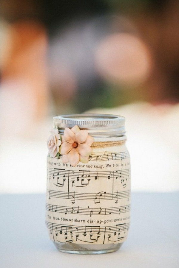 Romantic Music Sheet Covered Mason Jar 