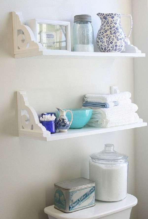DIY Decorative Bathroom Shelves With Brackets 