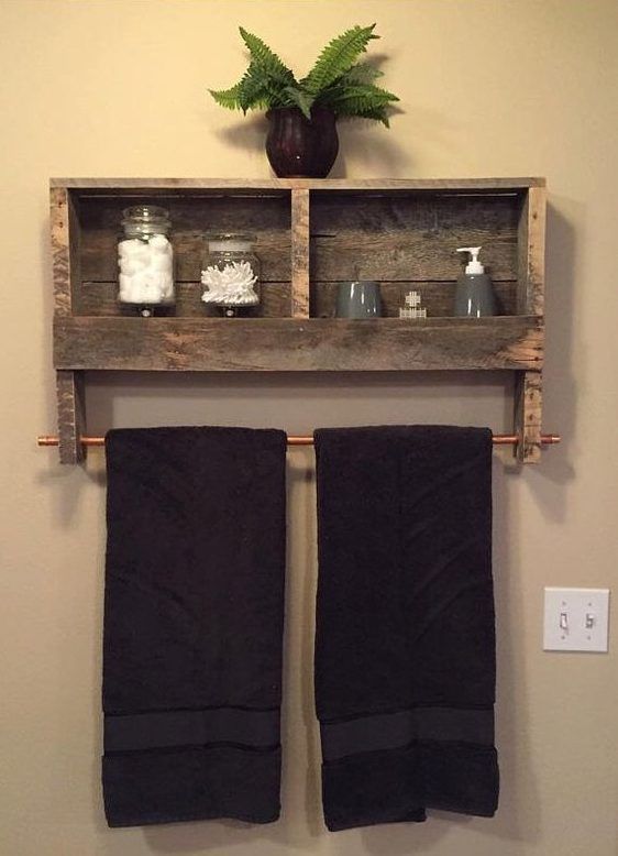 Pallet Wall Shelf With Clothing Rack. 