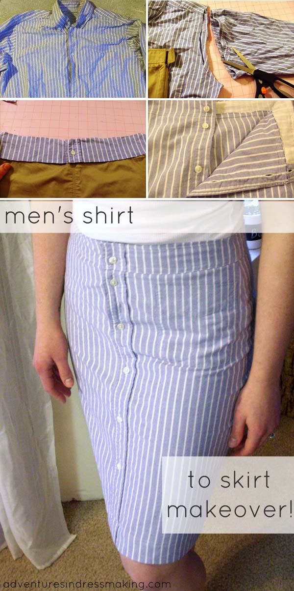 DIY Pencil Skirt Made from Men's Shirt. 