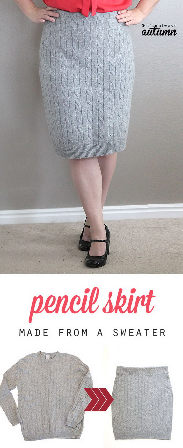 DIY Cable Knit Pencil Skirt Made from a Sweater. 