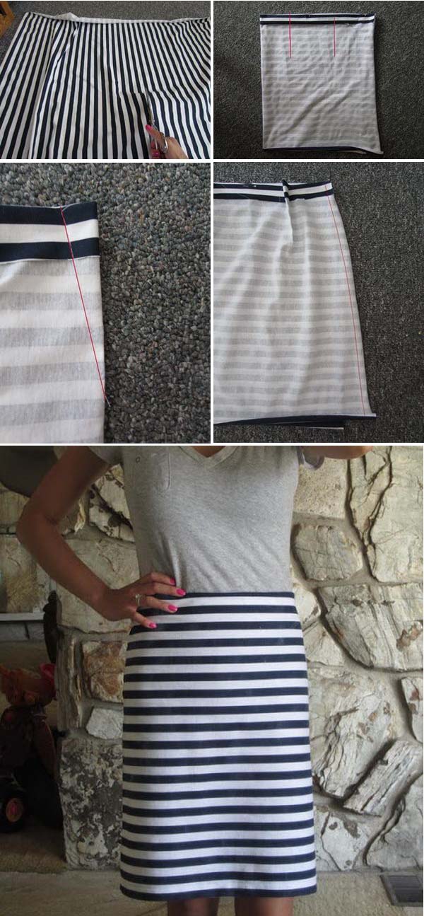 Navy Blue and White Stripped Pencil Skirt. 