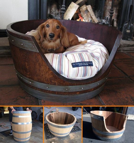 DIY Wine Barrel Dog Bed. 