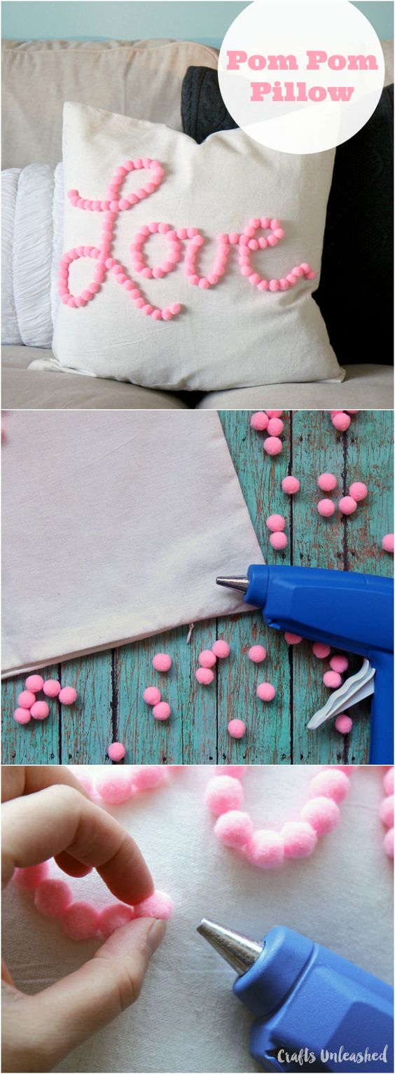 Cute Pom Pom Pillow for Valentine’s Day. 