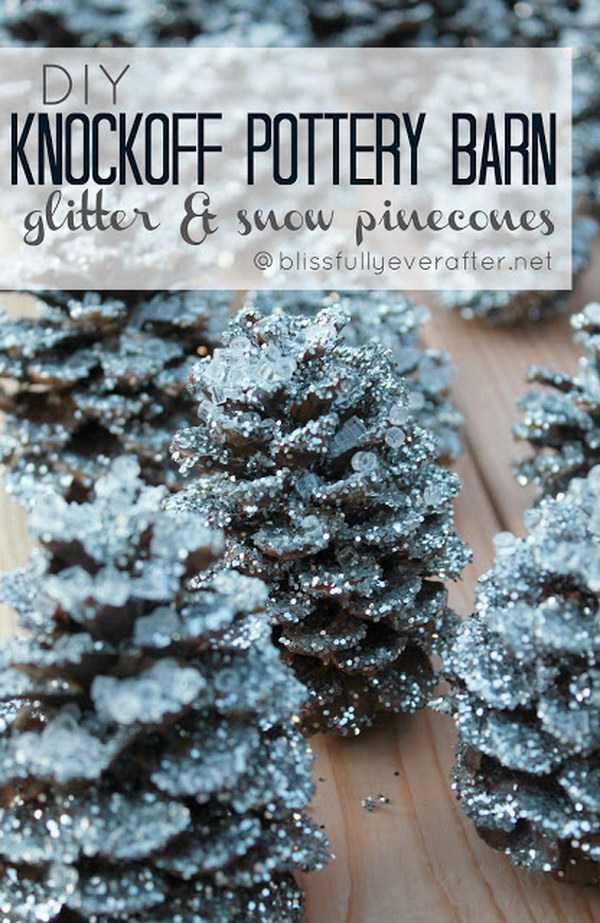 DIY Pottery Barn Inspired Snow and Glitter Pinecones 