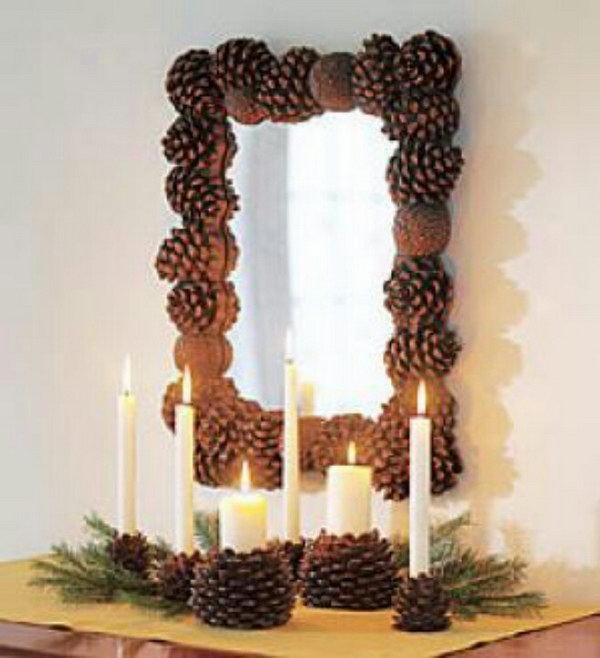 Pinecone Mirror and Candles 