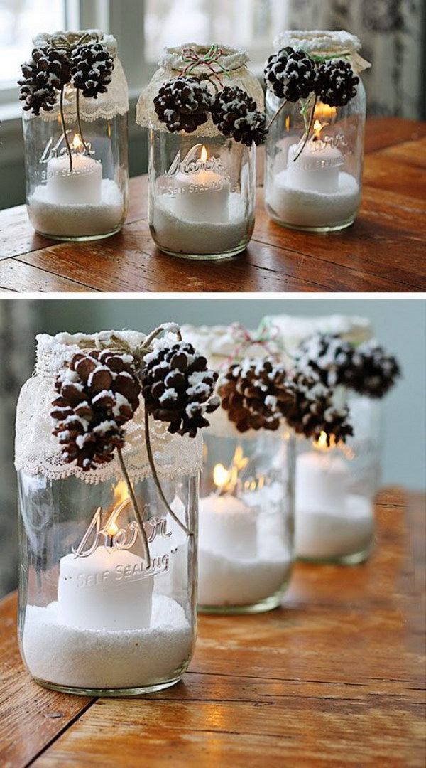 Snowy Pinecone Mason Jar Luminary 