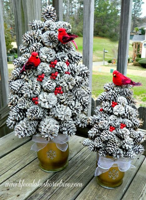 DIY Snowy Pine Cone Tree. 