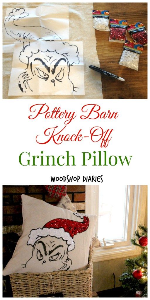 Pottery Barn Knock-Off Grinch Pillow. 