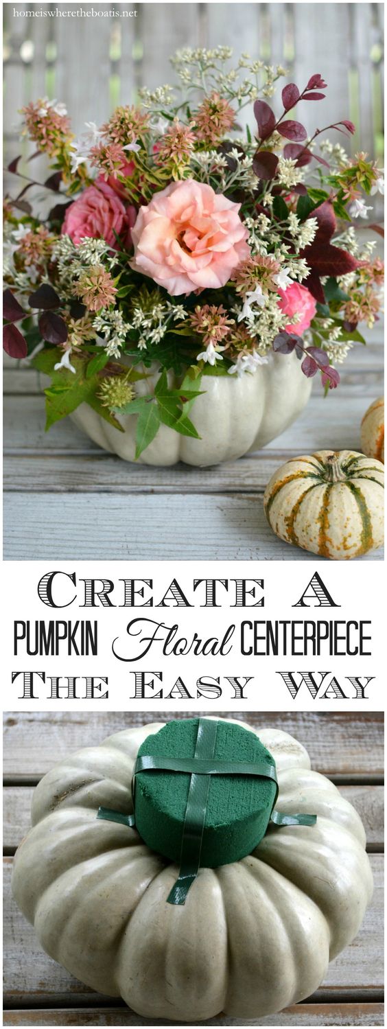 Easy Pumpkin Floral Centerpiece. 