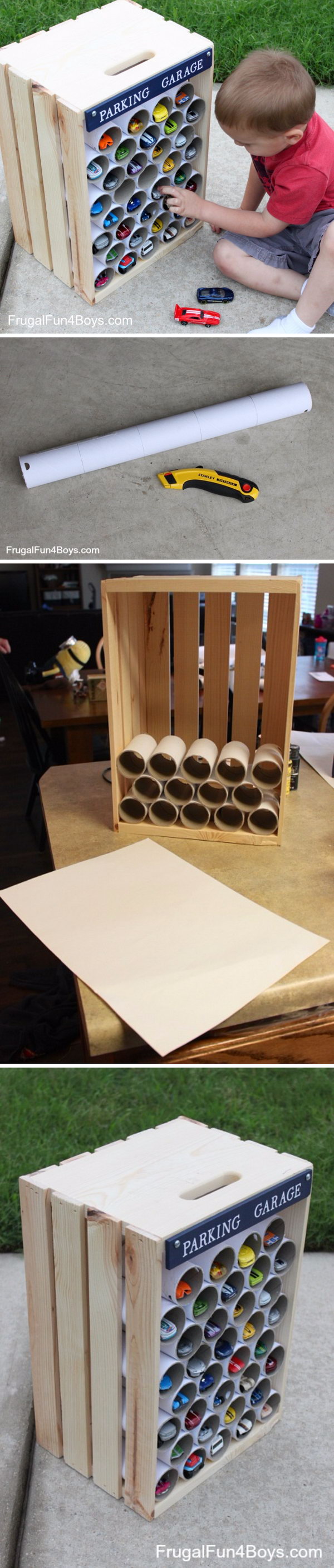 DIY Crate Hot Wheels Storage Made From Wood Crate and PVC Pipes. 