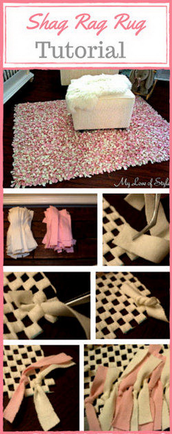 DIY Pink and Ivory Shag Rag Rug. It's a good way to rock the classy and glam look with this pink and ivory shag rag rug.