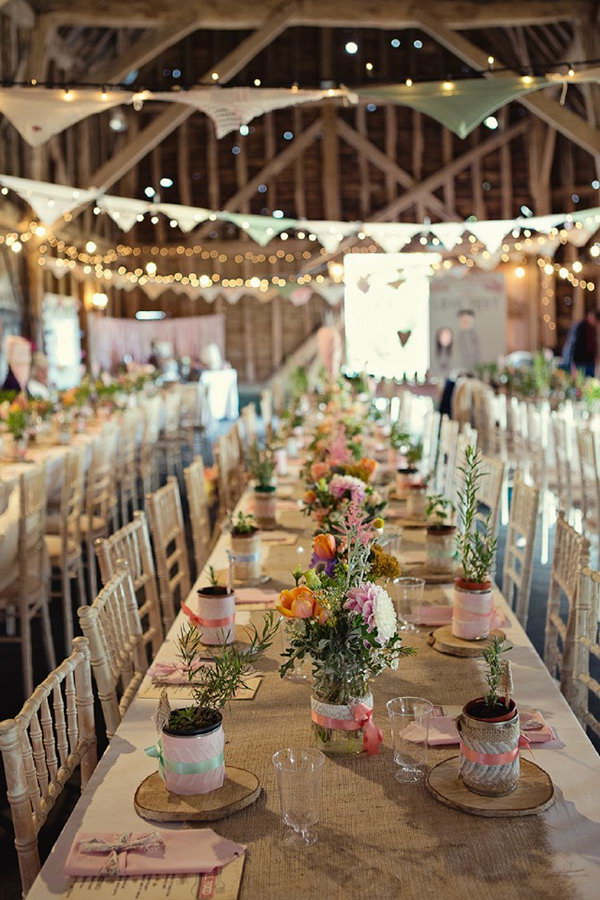 Rustic Wedding Reception Inside The Barn. 