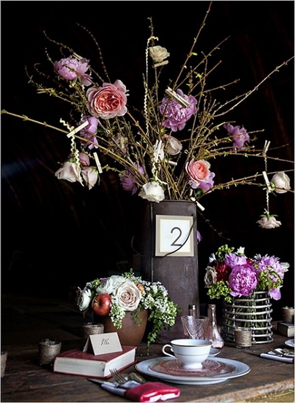 Rustic Water Pail Centerpiece. 