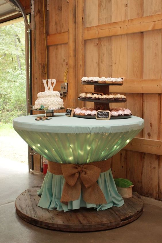 Rustic Wedding Ideas Lights Under Tablecloth. 