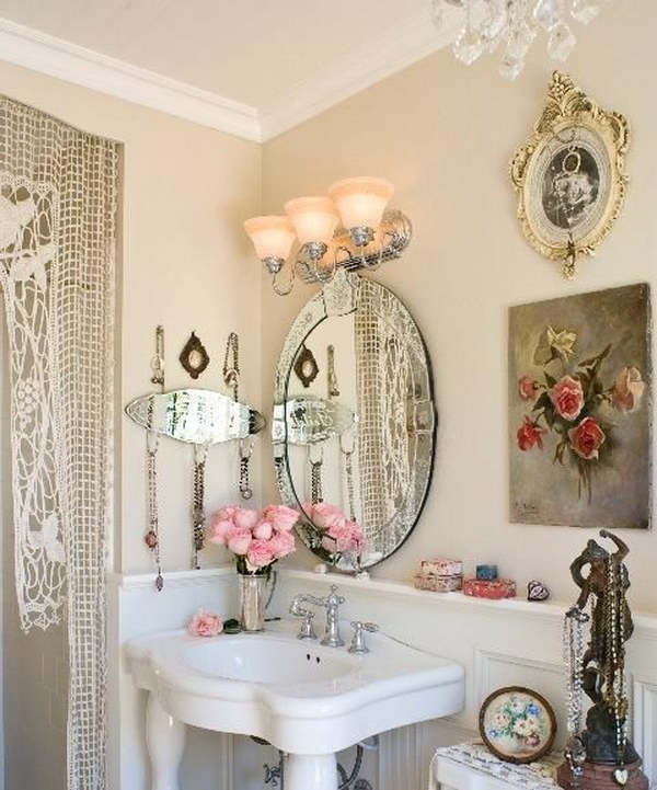 Beautiful Shabby Chic Bathroom Decorating With Flowers  