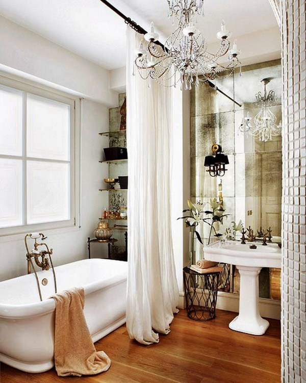 Gorgeous Shower Curtains And Antique-Look Mirror 