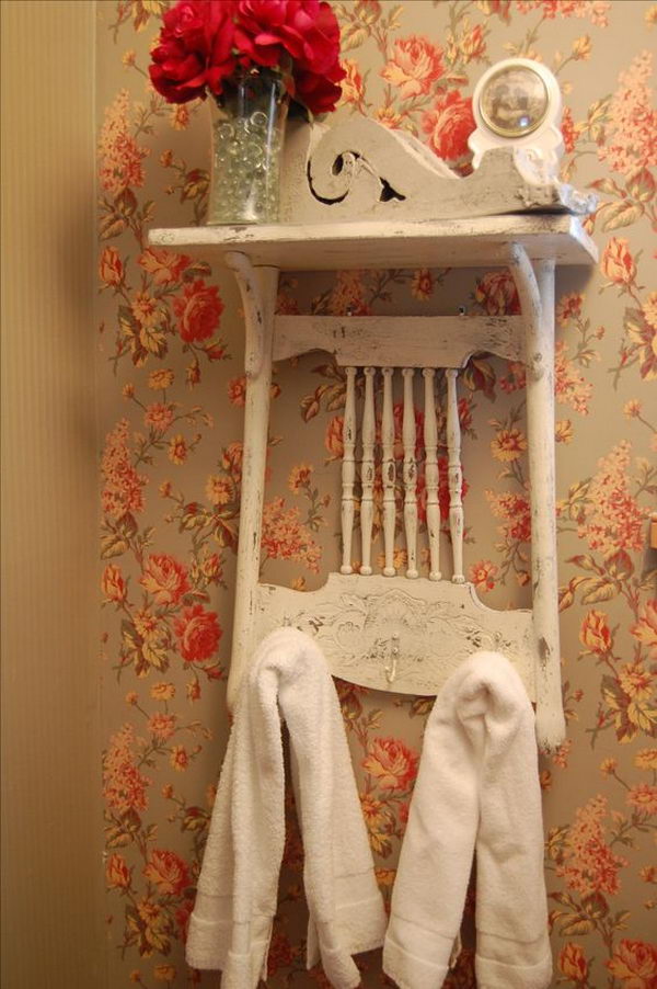 Shabby Chic Shelf From Vintage Press-Back Chair. 