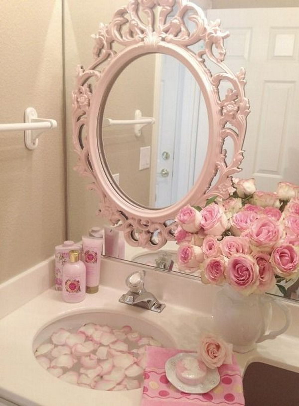 Romantic Bathroom With Pink Vintage Mirror  