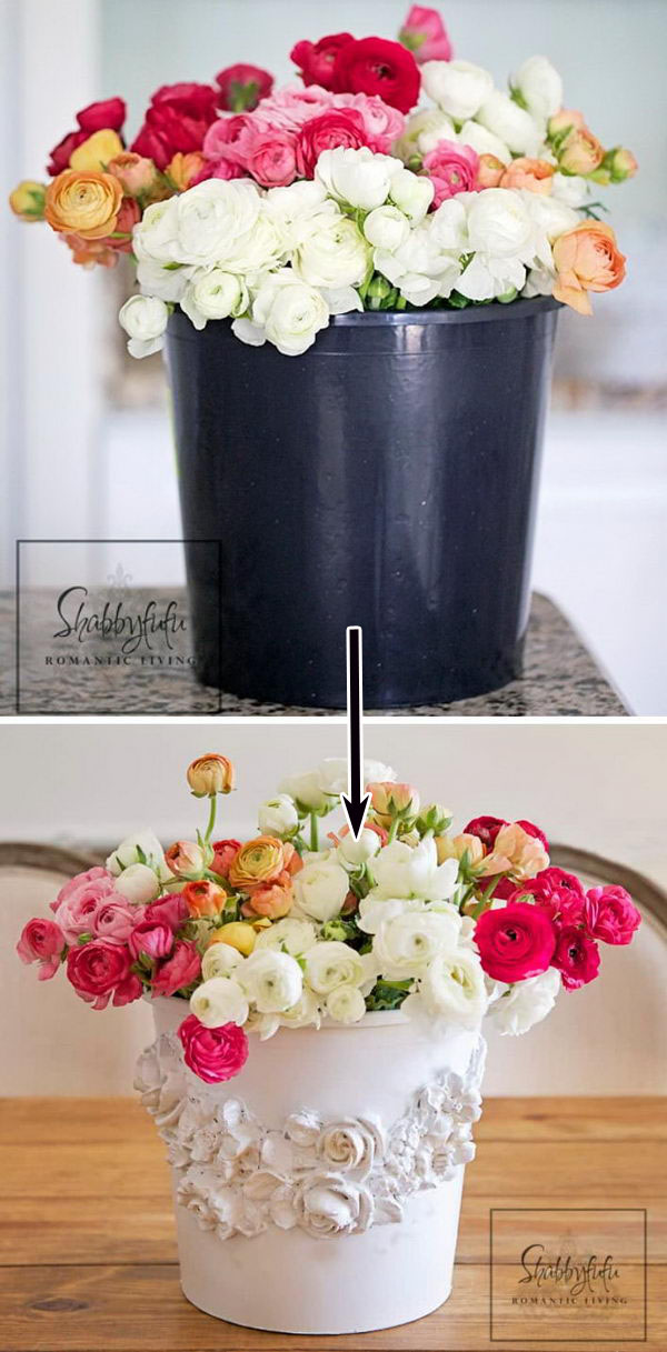 Black Plastic Bucket Turned Shabby Chic Florist Bucket 