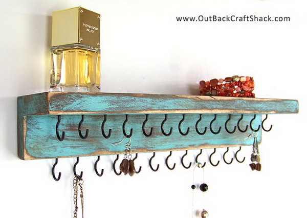 Distressed Wood Jewelry Holder. 