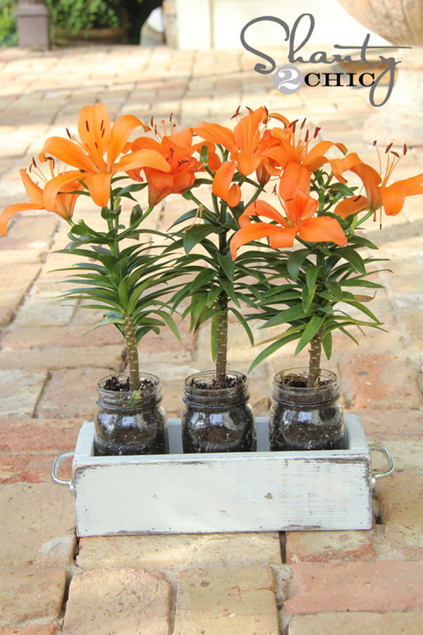 DIY Mason Jar Planter Box. 