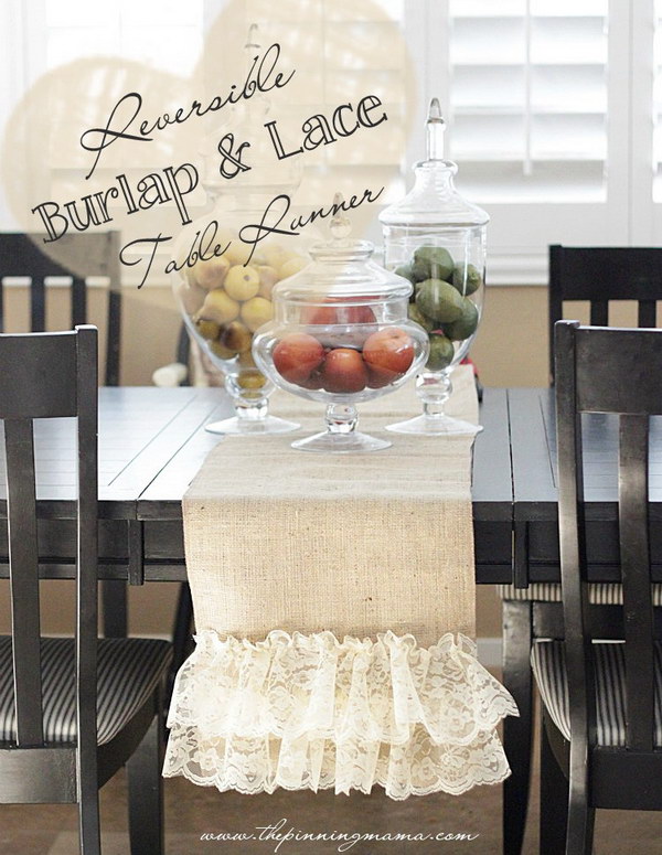 DIY Reversible Burlap and Lace Table Runner 