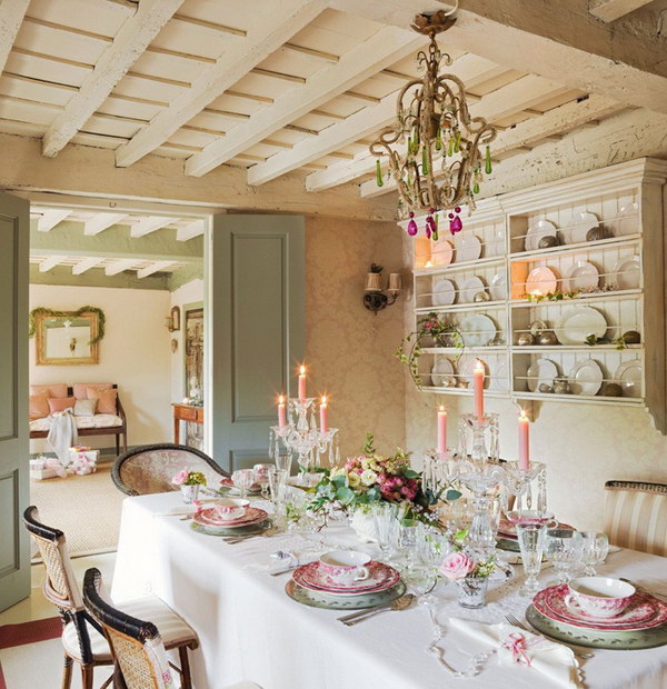 Pastel Color Shabby Chic Dining Room. 