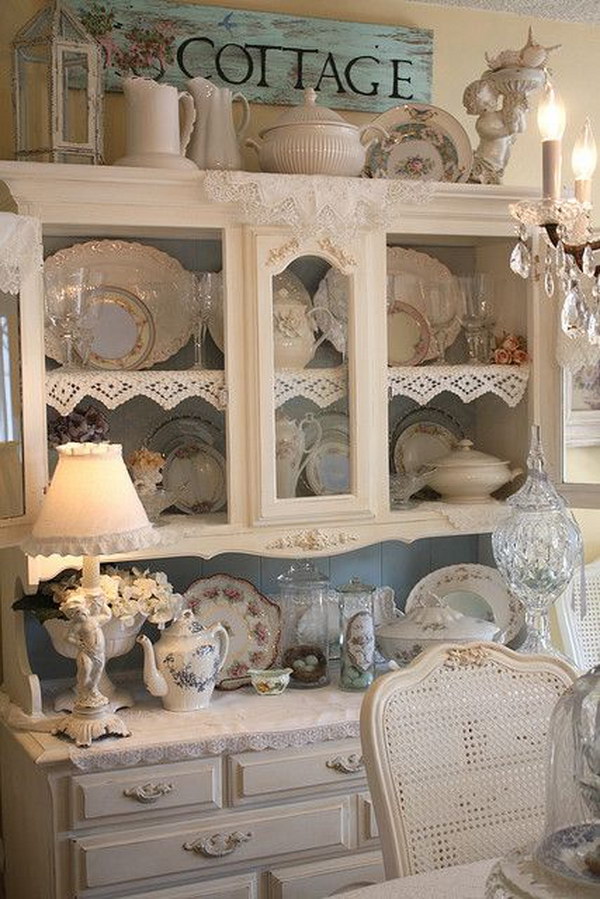 Shabby Chic Kitchen Cabinet In Dining Room. 
